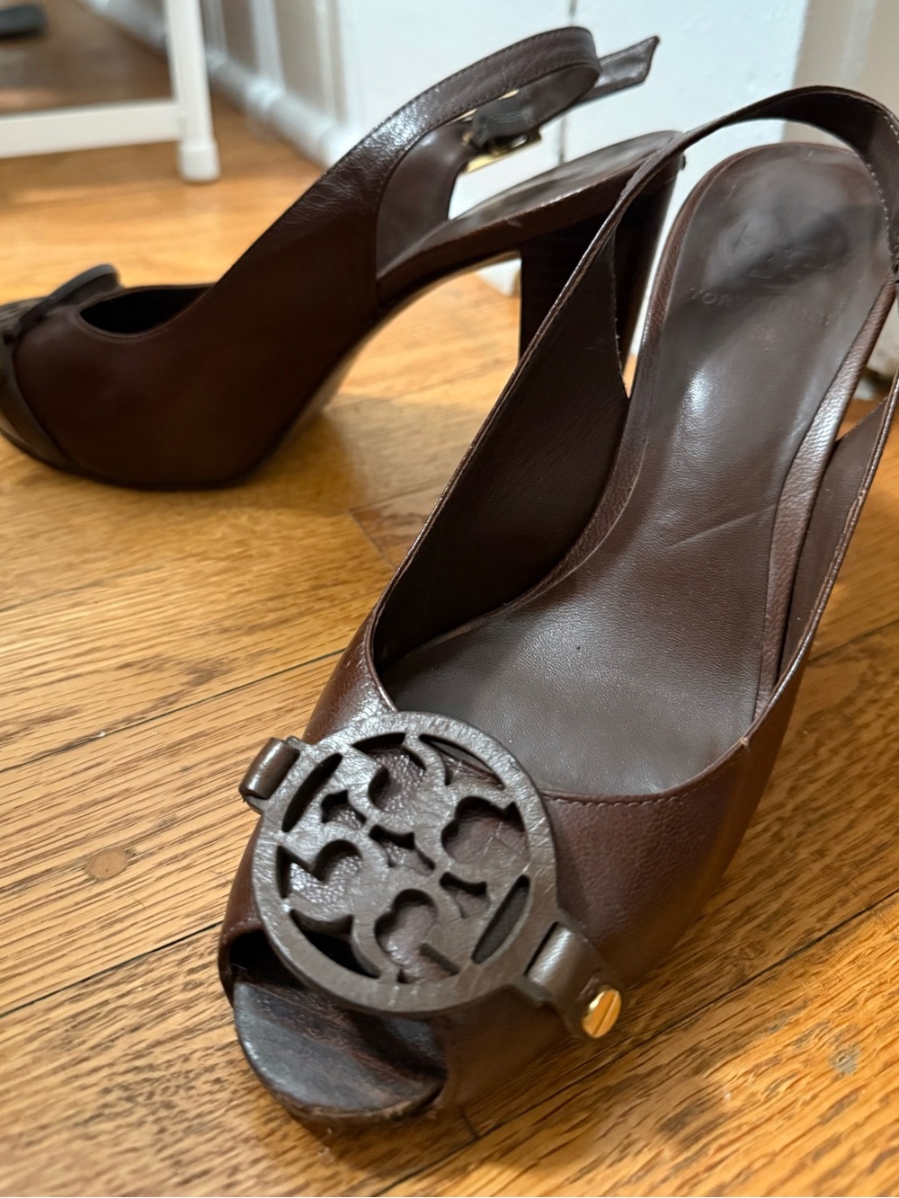 Tory Burch Women's Brown Leather platform Slingback Heels